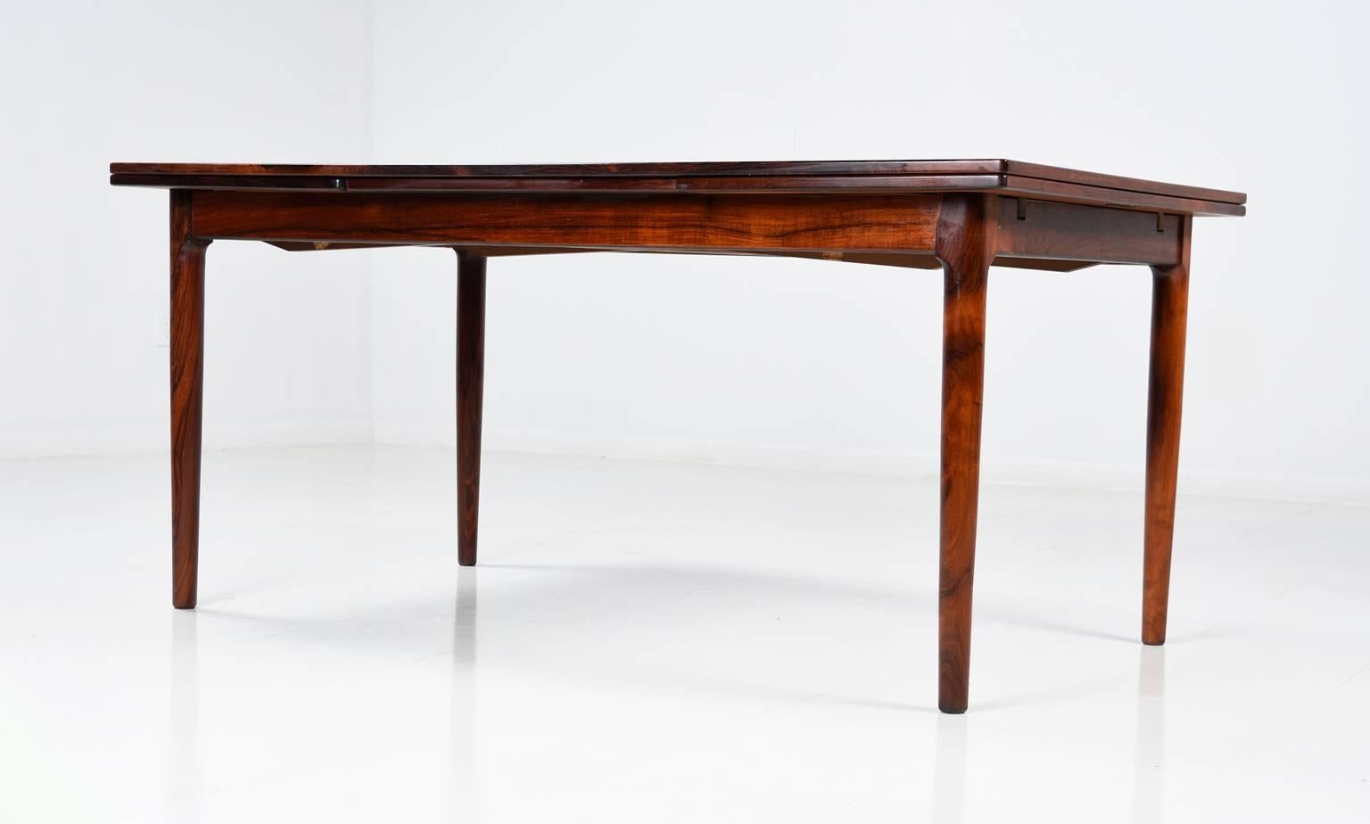 Scandinavian Modern Bernhard Pedersen & Sons Danish Rosewood Extendable Draw Leaf Dining Table