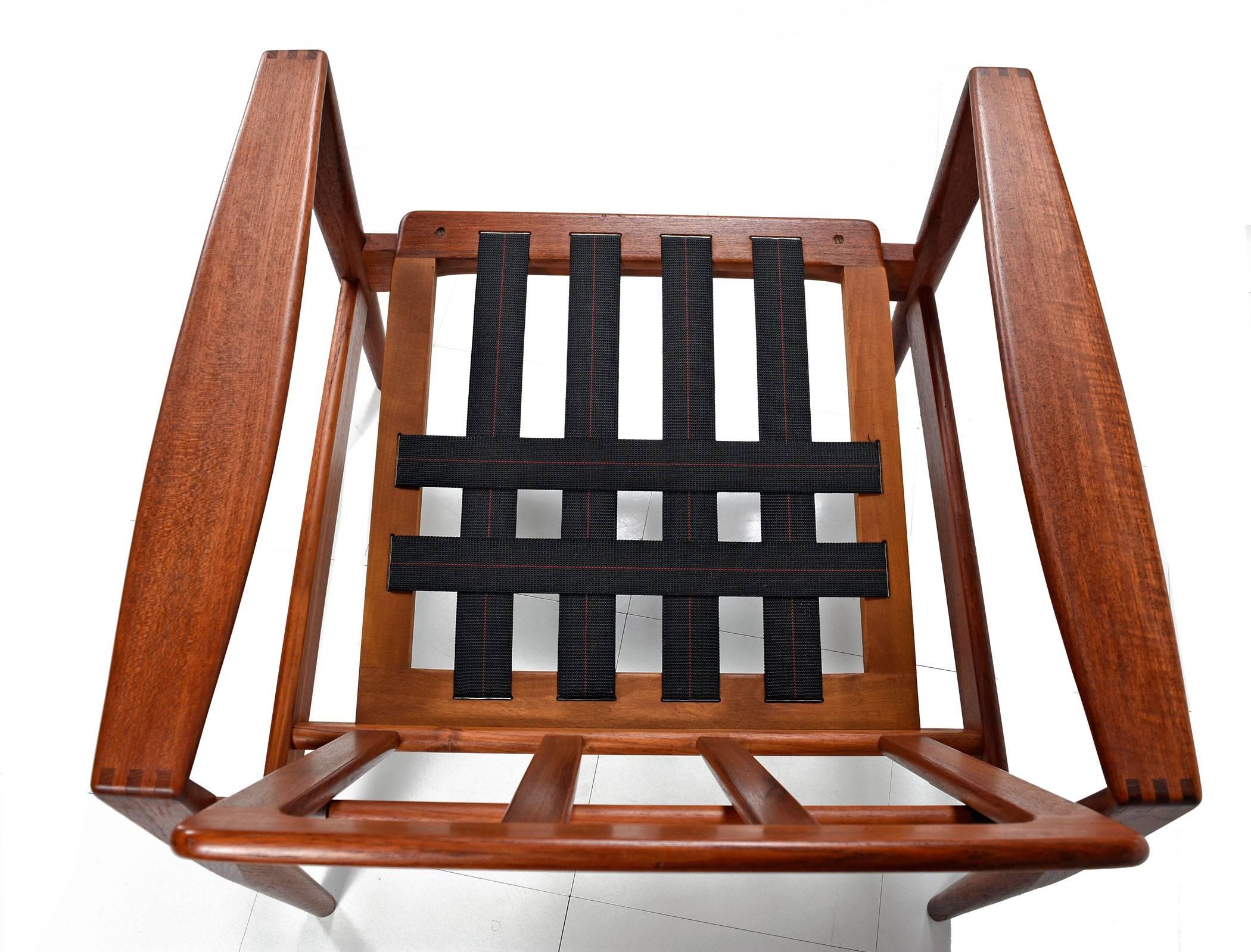 Kai Kristiansen Danish Teak and Black Leather Lounge Chairs Circa 1960's 1
