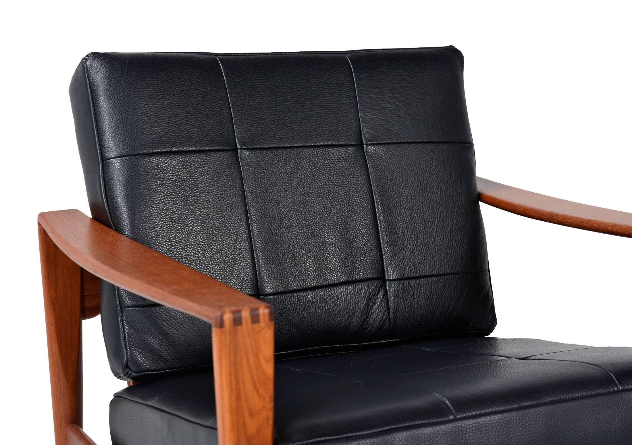 Kai Kristiansen Danish Teak and Black Leather Lounge Chairs Circa 1960's In Excellent Condition In Chattanooga, TN