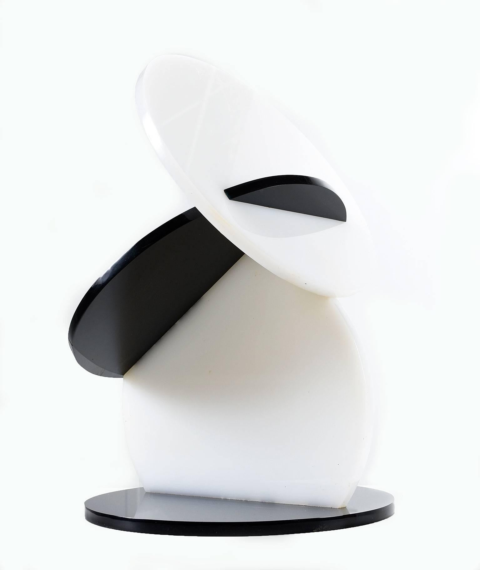 American 1980s Postmodern Black and White Lucite Acrylic Sculpture