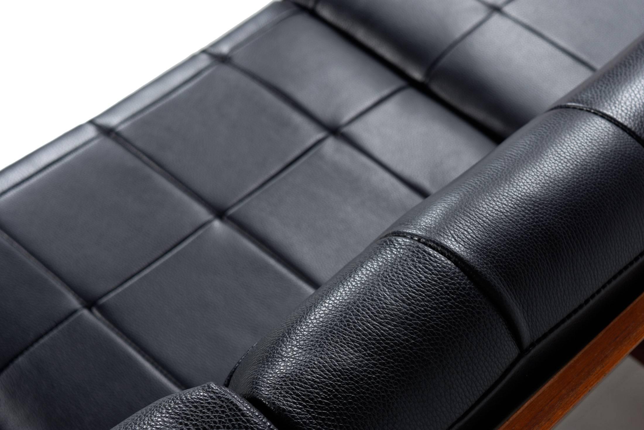 Black Leather Illum Wikkelso for N. Eilersen Adjustable Teak Sofa, 1960s 1