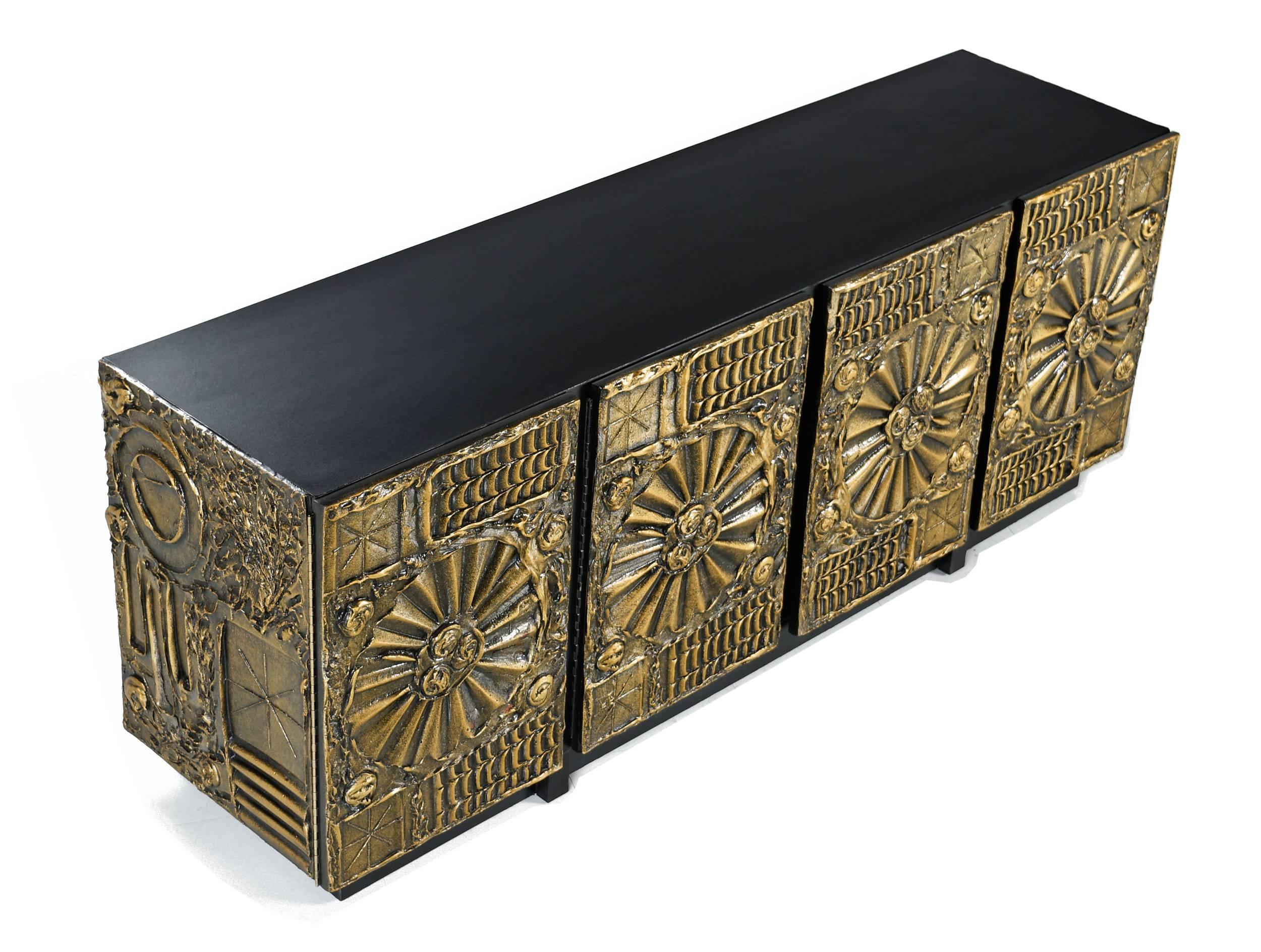 Late 20th Century Gold Brutalist Credenza by Adrian Pearsall for Lane