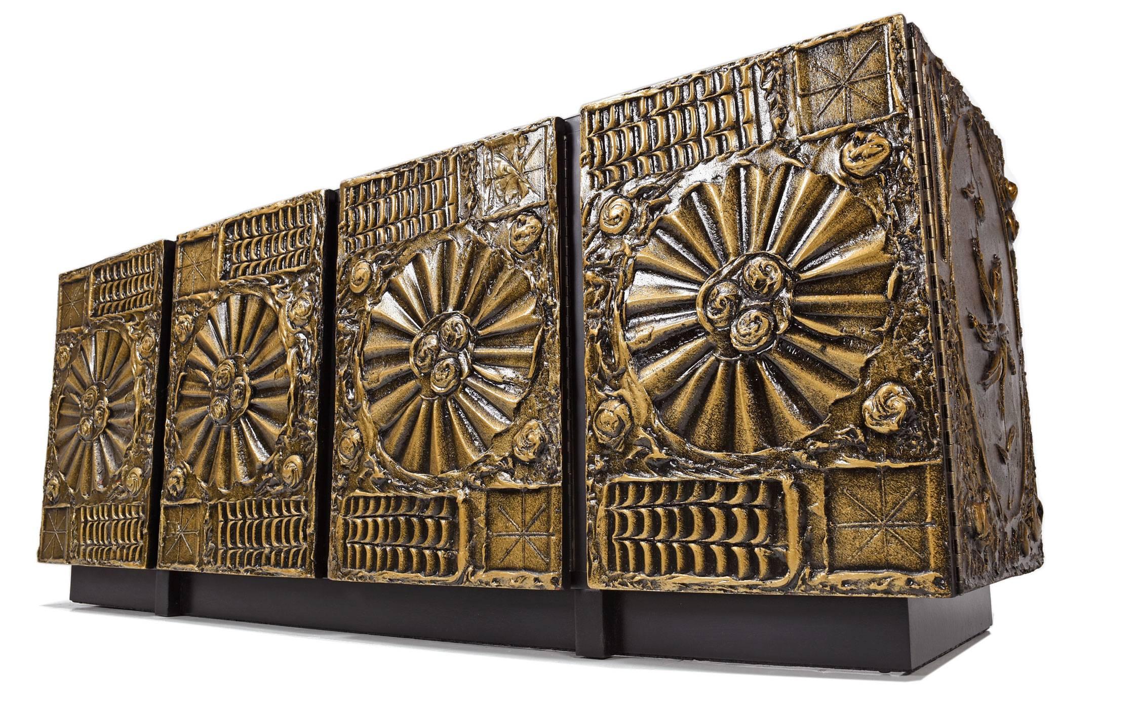 Gold Brutalist Credenza by Adrian Pearsall for Lane In Excellent Condition In Chattanooga, TN