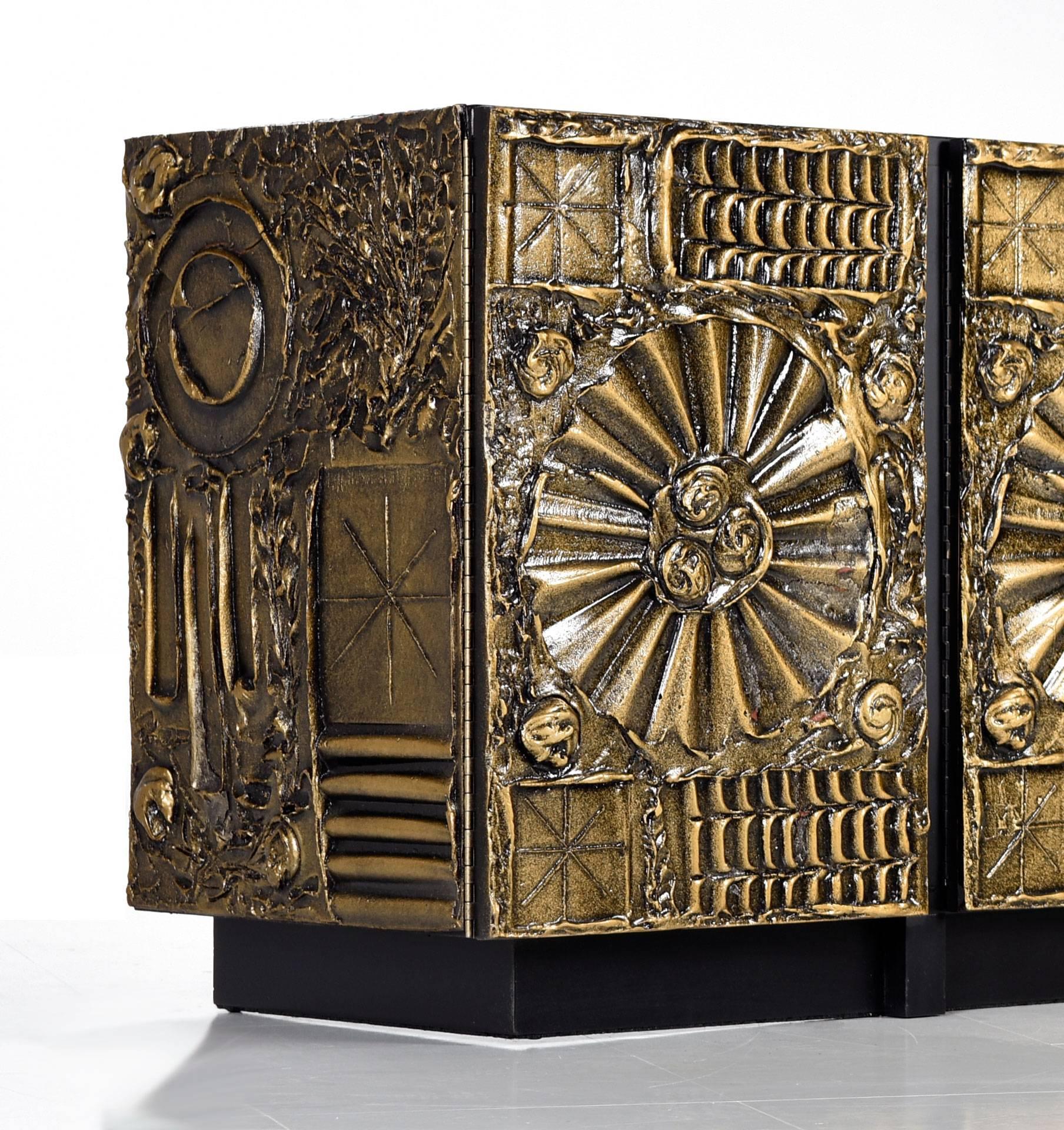 Gold Brutalist Credenza by Adrian Pearsall for Lane 1