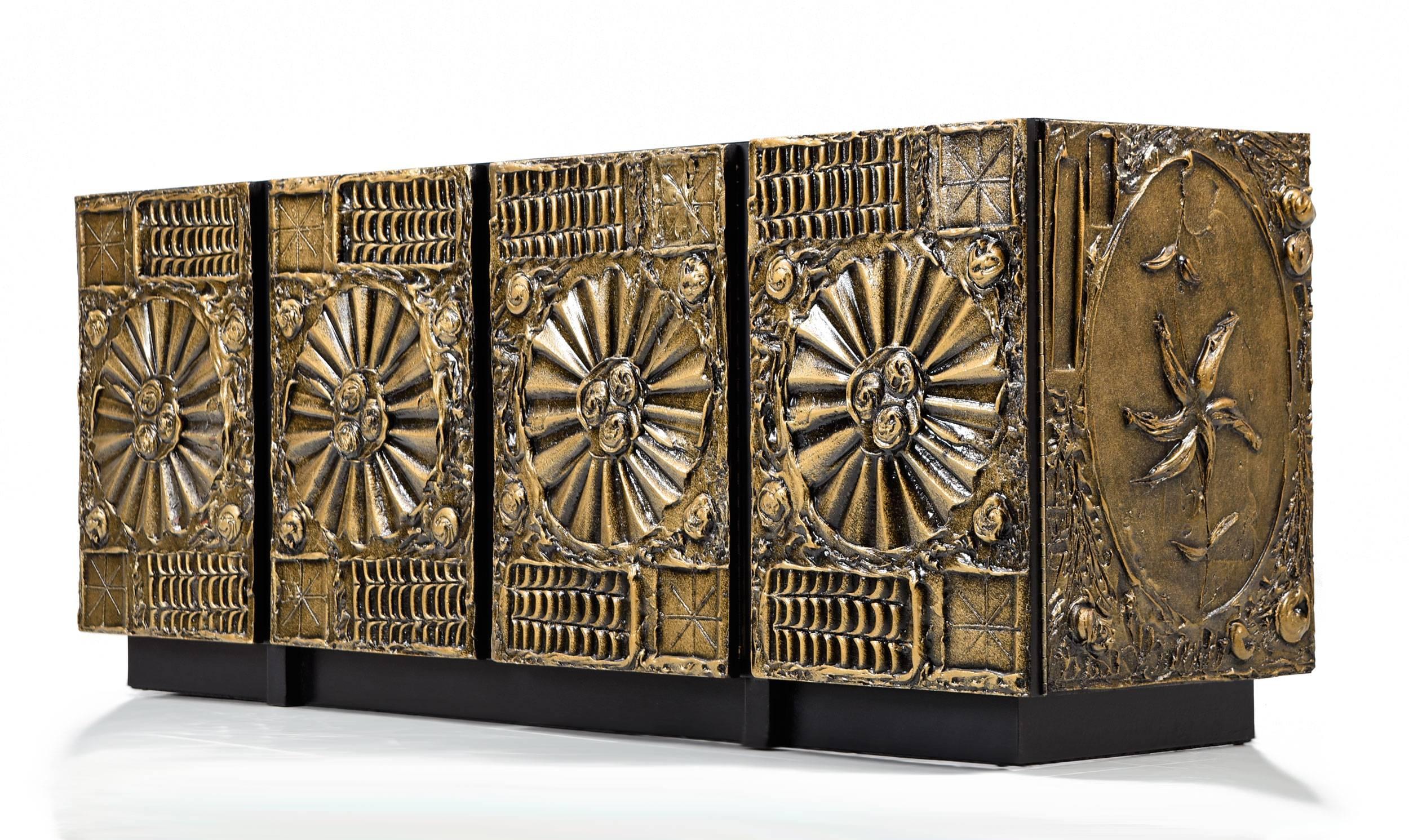American Gold Brutalist Credenza by Adrian Pearsall for Lane