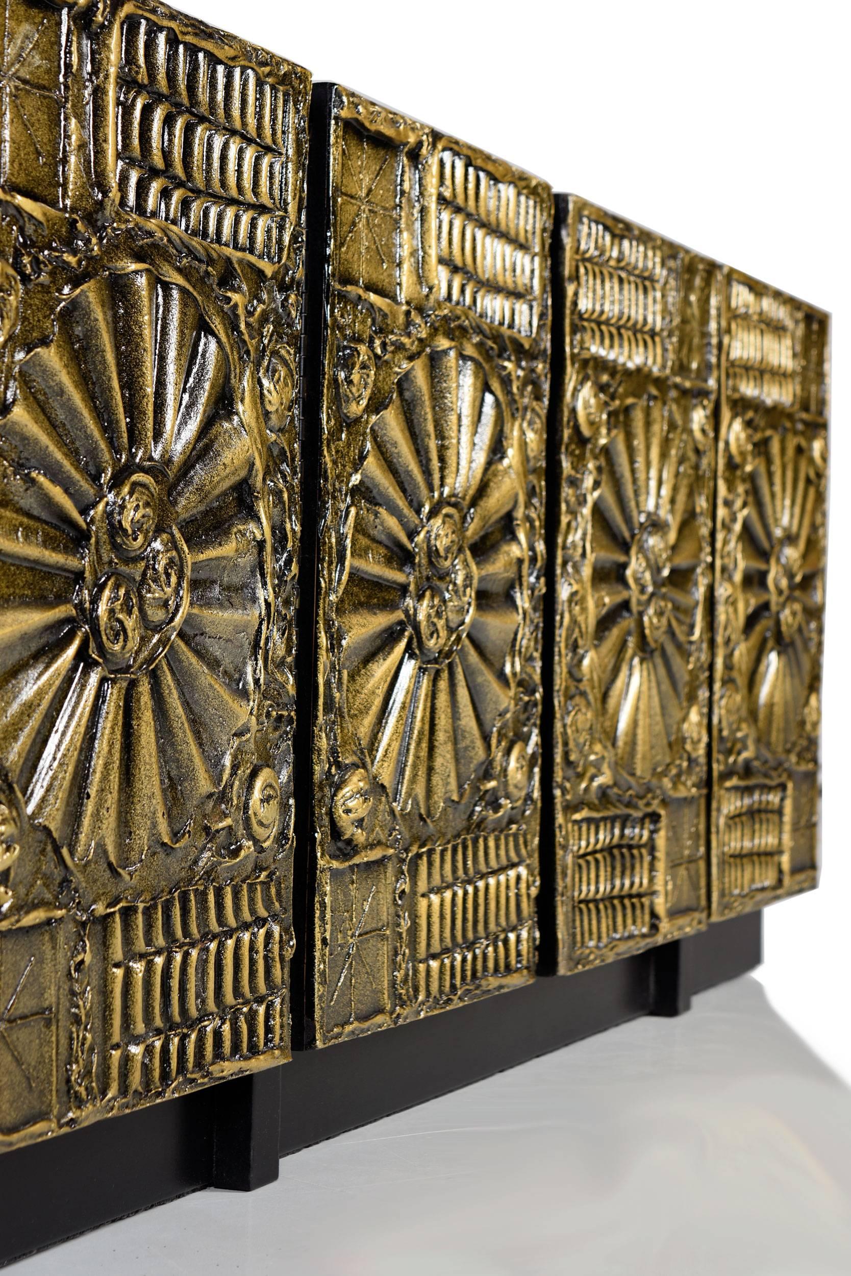 Gold Brutalist Credenza by Adrian Pearsall for Lane 3