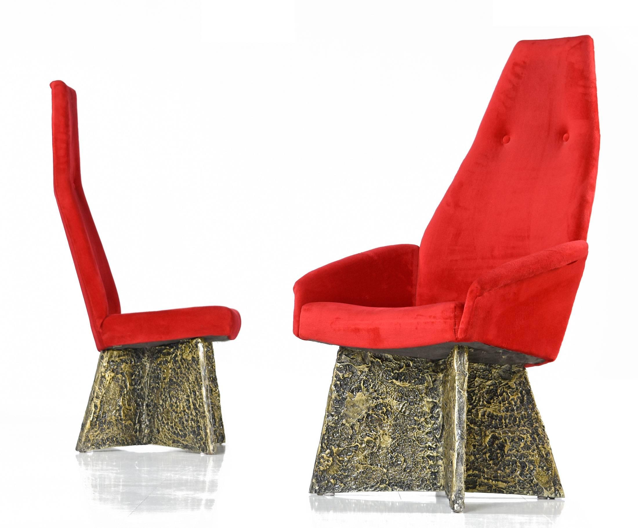American Adrian Pearsall Red Velour Brutalist Style Dining Room Chairs Circa 1970's