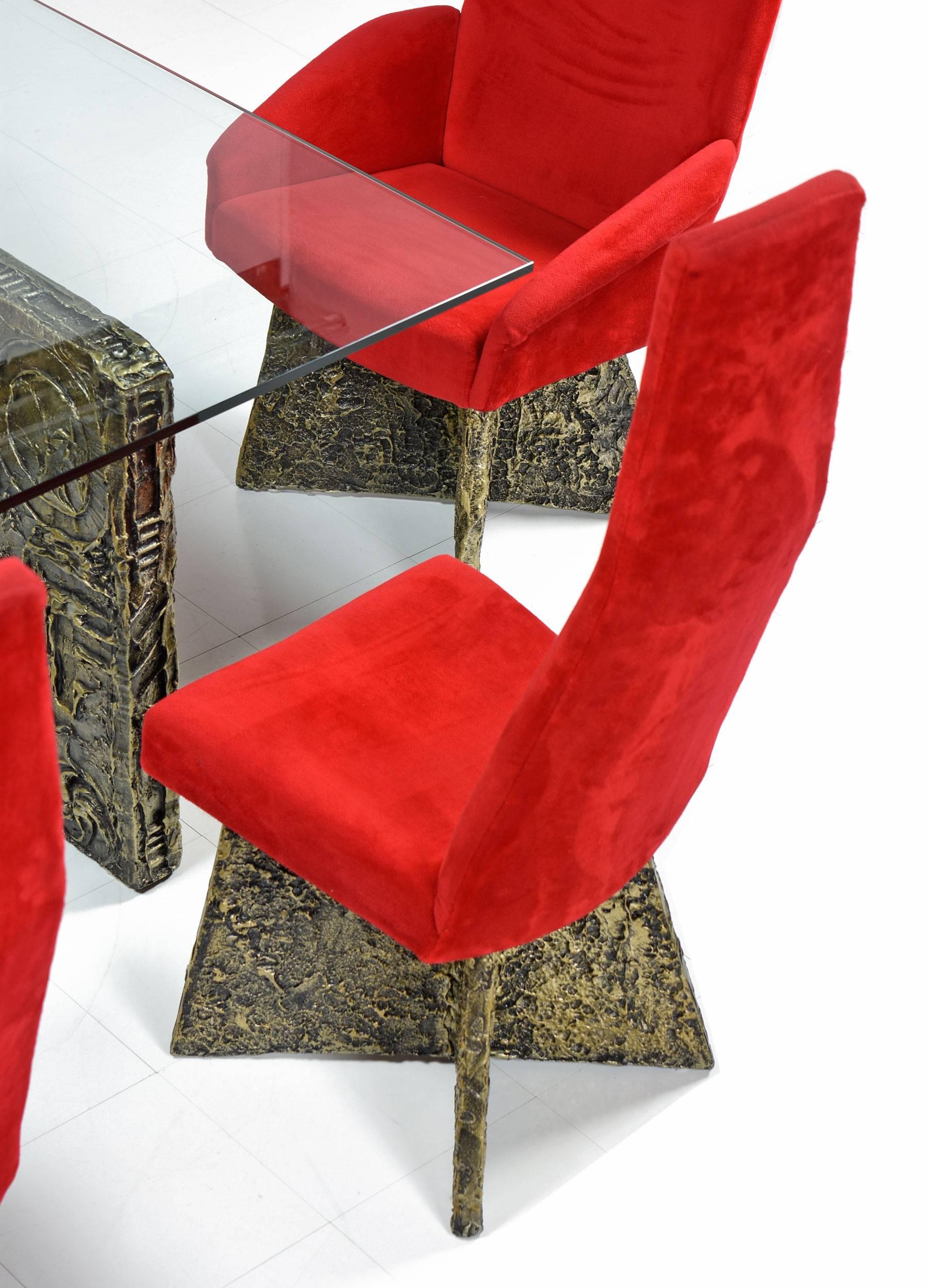 Late 20th Century Adrian Pearsall Red Velour Brutalist Style Dining Room Chairs Circa 1970's