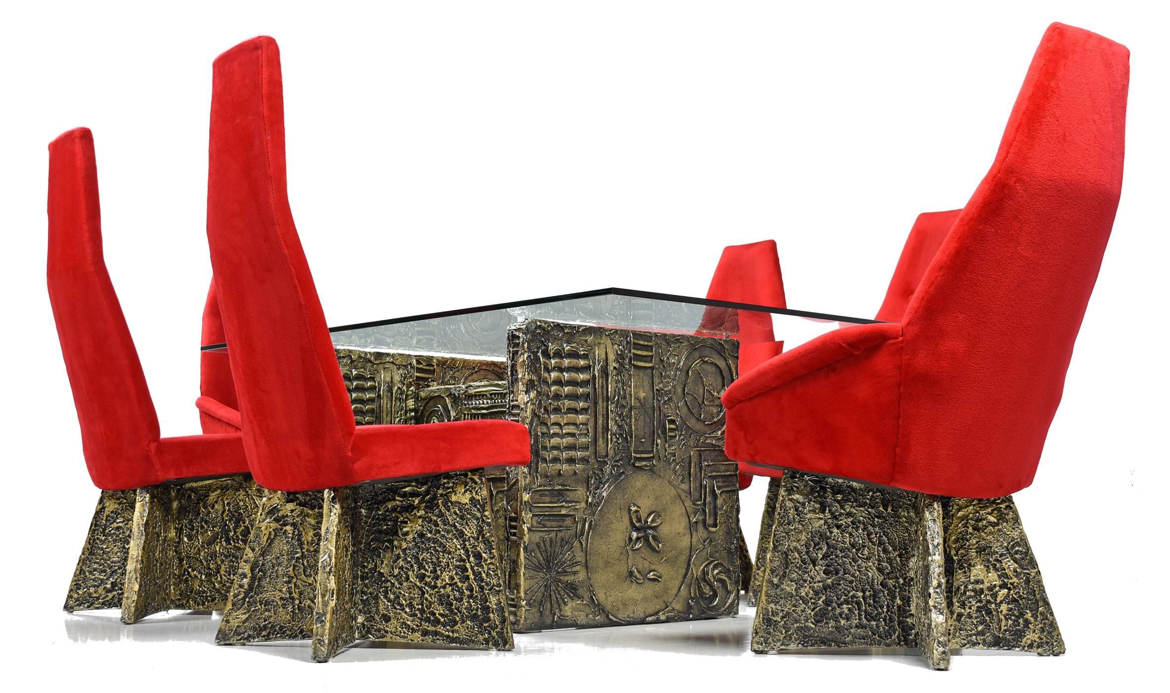 Velvet Adrian Pearsall Red Velour Brutalist Style Dining Room Chairs Circa 1970's