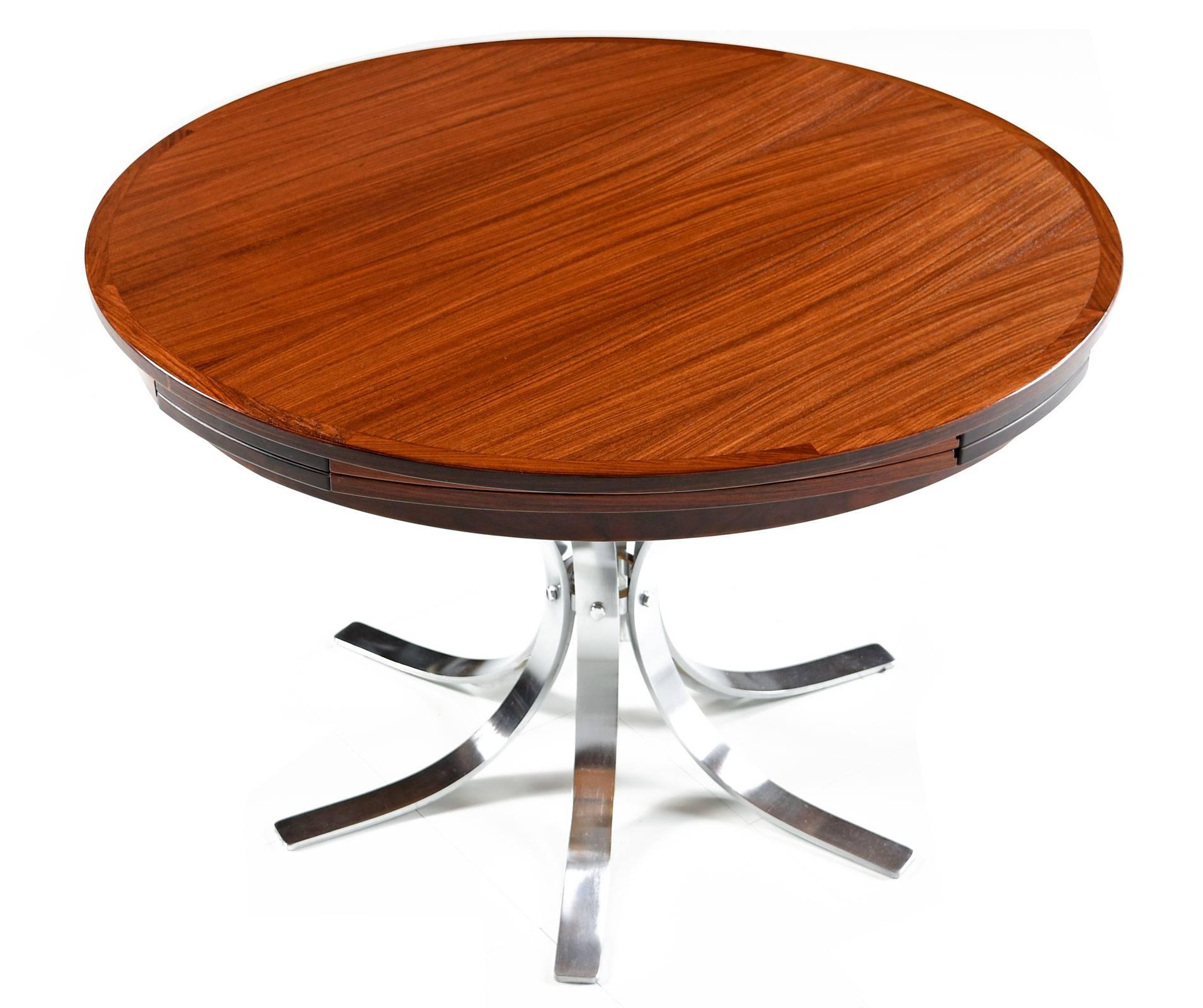 Danish Rosewood Chrome Tulip Base Lotus Expanding Flip Flap Table by Dyrlund In Excellent Condition In Chattanooga, TN