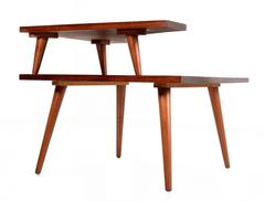 Restored Solid Mahogany Two Tier Danish Modern Corner Table, 1950's
