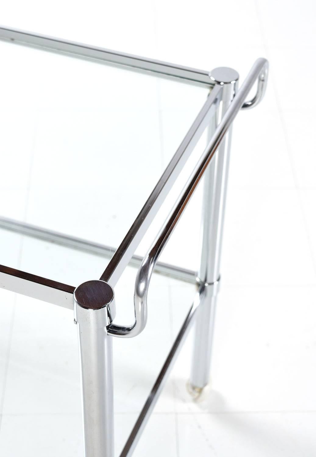 American Mid-Century Modern Milo Baughman Style Chrome and Glass Bar Cart, 1960s