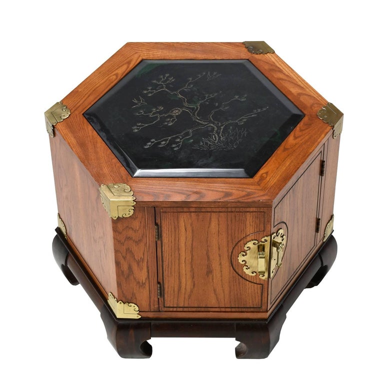 Pair of Chinoiserie Asian Inspired Bassett Hexagon Side Table