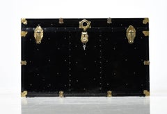 Black Enamel Leather Handle Campaign Style Steamer Military Trunk