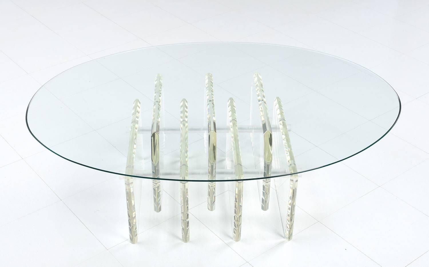 Mid-Century Modern Charles Hollis Style Staggered Lucite Acrylic Coffee Table Base with Glass 1970s