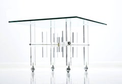 Charles Hollis Style Lucite Acrylic and Glass Occasional End Table on Casters