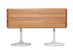 Large Mid-Century Modern Solid Oak Planter on Tulip Bases with Metal Insert