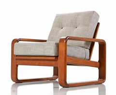 Solid Teak Danish Modern Lounge Chair, Silvery Gray Upholstery, circa 1980s