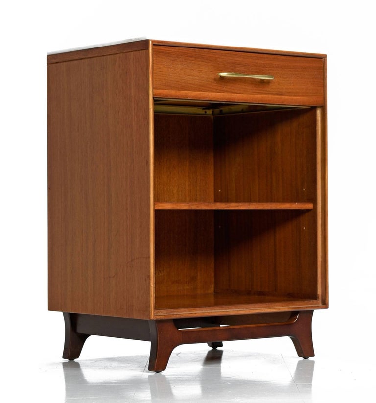 Pair of RWAY Light Walnut Nightstands with Brass Pulls ...