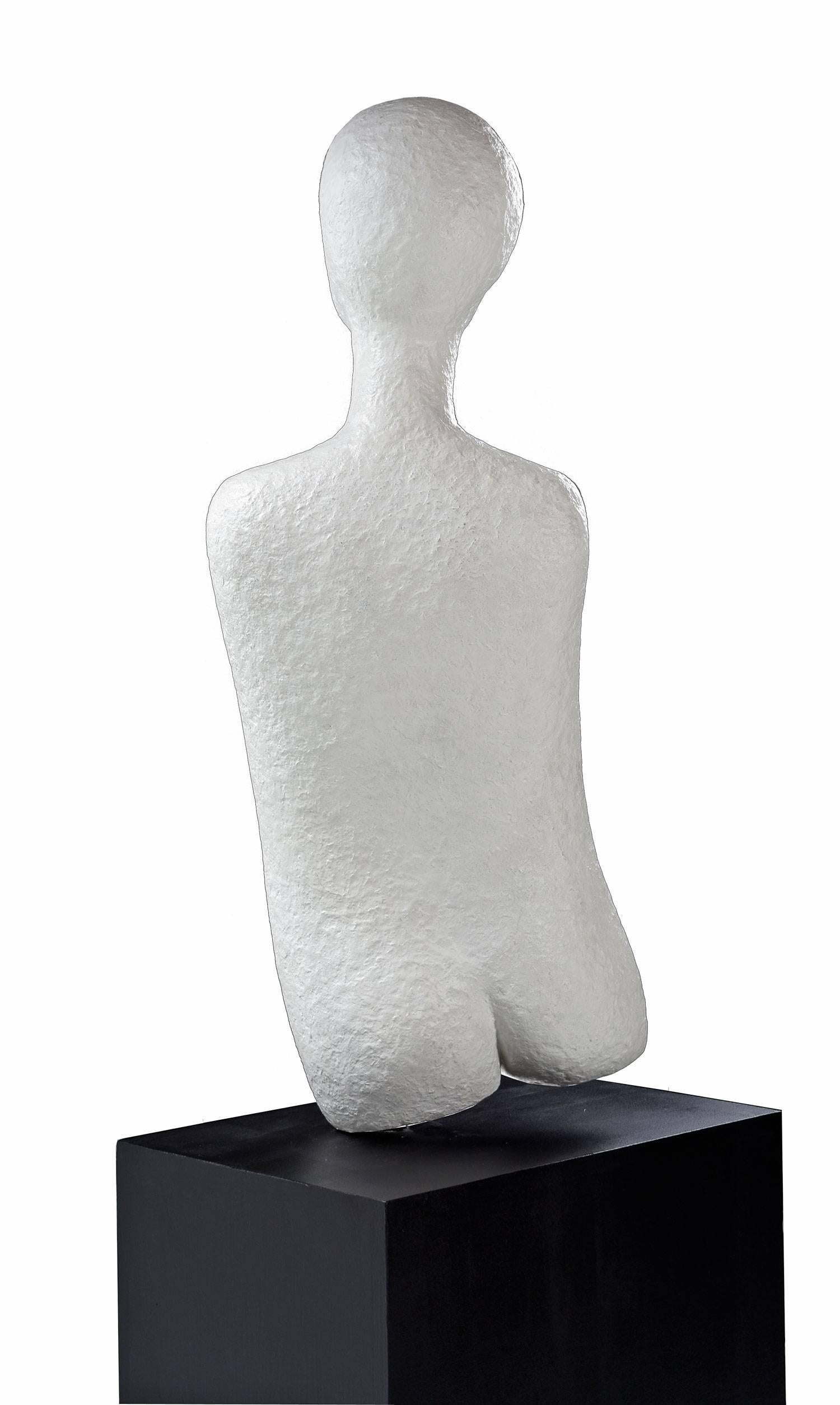 Unknown Haunting Nude Abstract Figural Modernist Plaster Sculpture and Pedestal Base For Sale