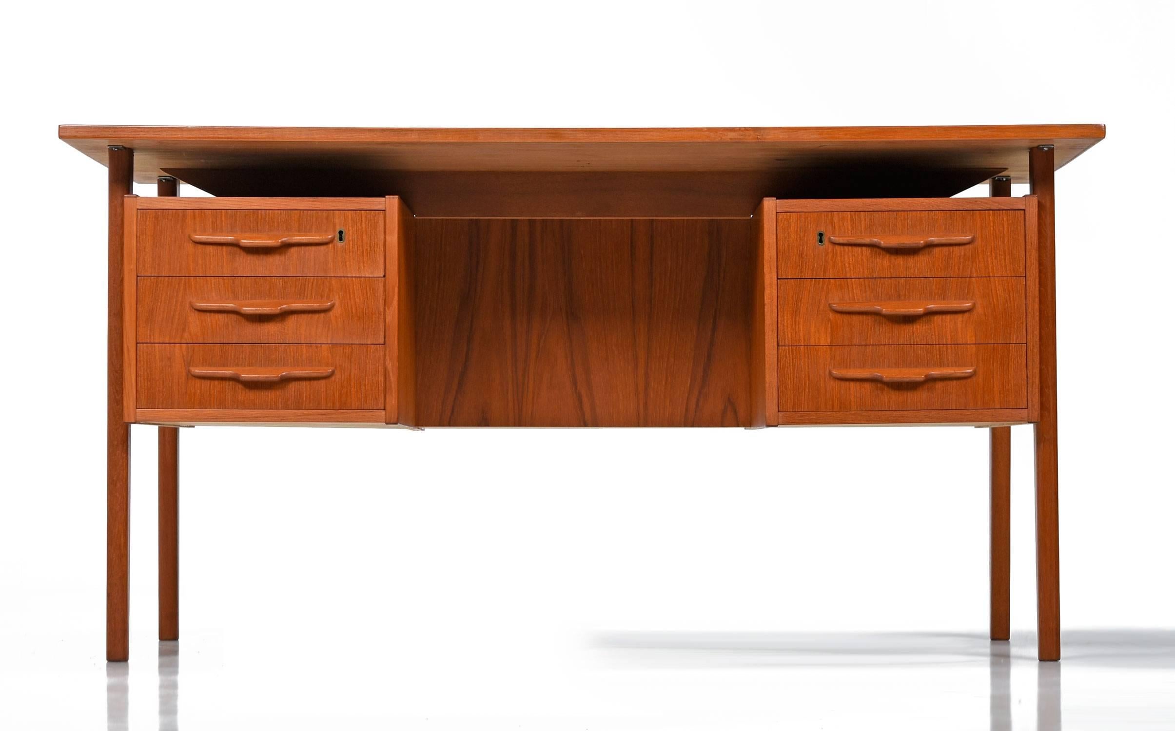 Danish Teak Executive Desk with Bookcase Cabinet Front 1