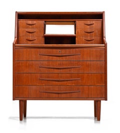 Randers Danish Teak Secretary with Pull-Out Desk Top & Drop-Down Vanity Mirror