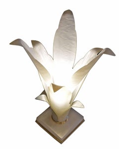 Pair of Rougier Style White Marbled Acrylic Floral Tulip Table Lamps