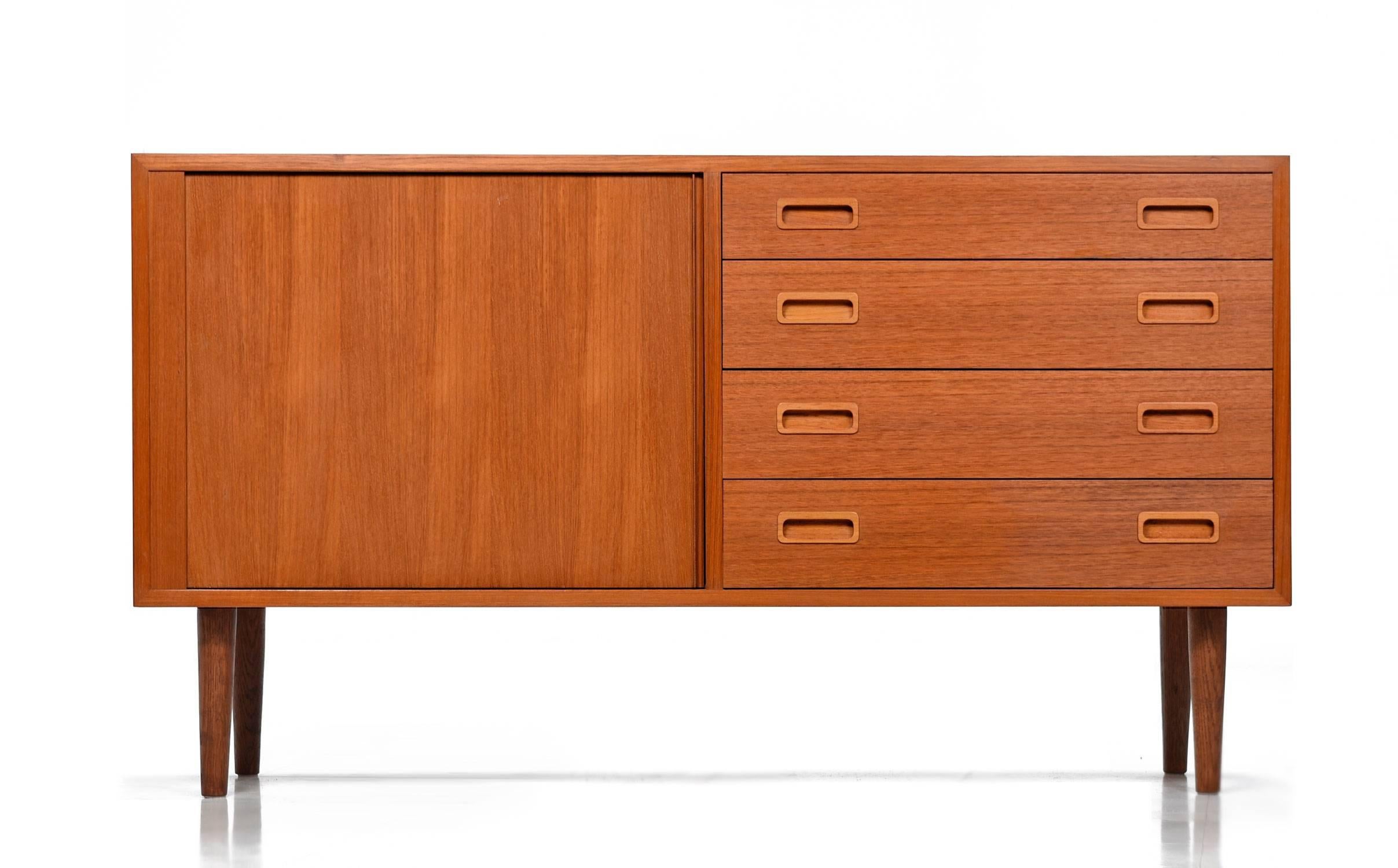 Scandinavian Modern Poul Hundevad Tambour Door Danish Modern Teak Credenza