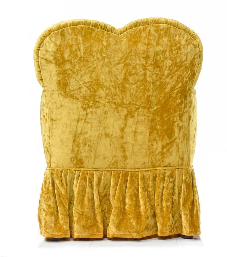 Crushed Velvet Petit Heart Shaped Hollywood Regency Chartreuse Bedroom