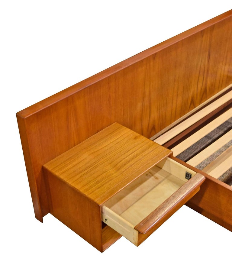 Danish Teak King Platform Bed with Floating Nightstands by Falster