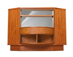Revolving Danish Teak Corner Cabinet Bookcase with Mirrored Bar Reveal, 1970s