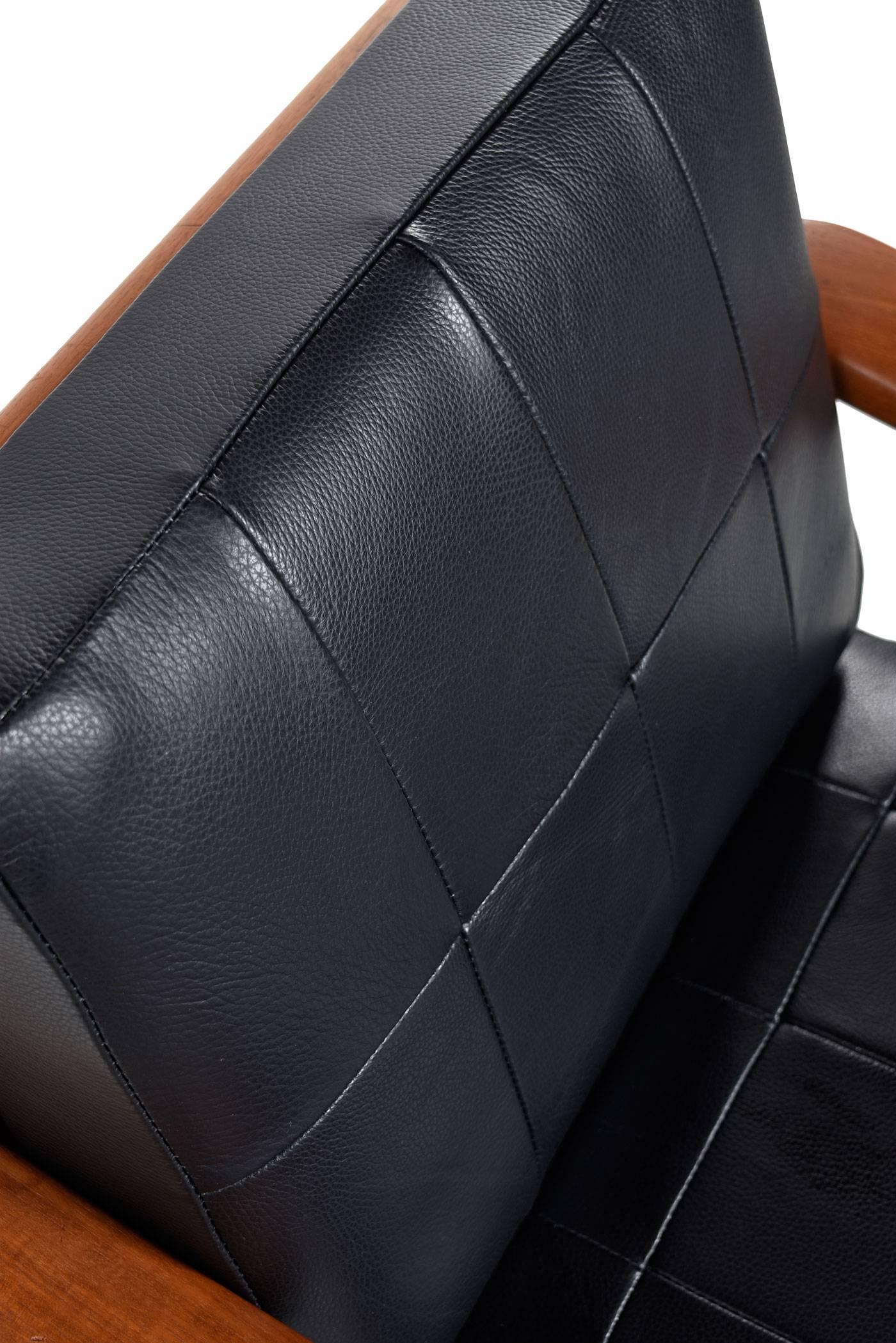 Juul Kristensen Danish Solid Teak Lounge Chair Set in New Black Leather 2