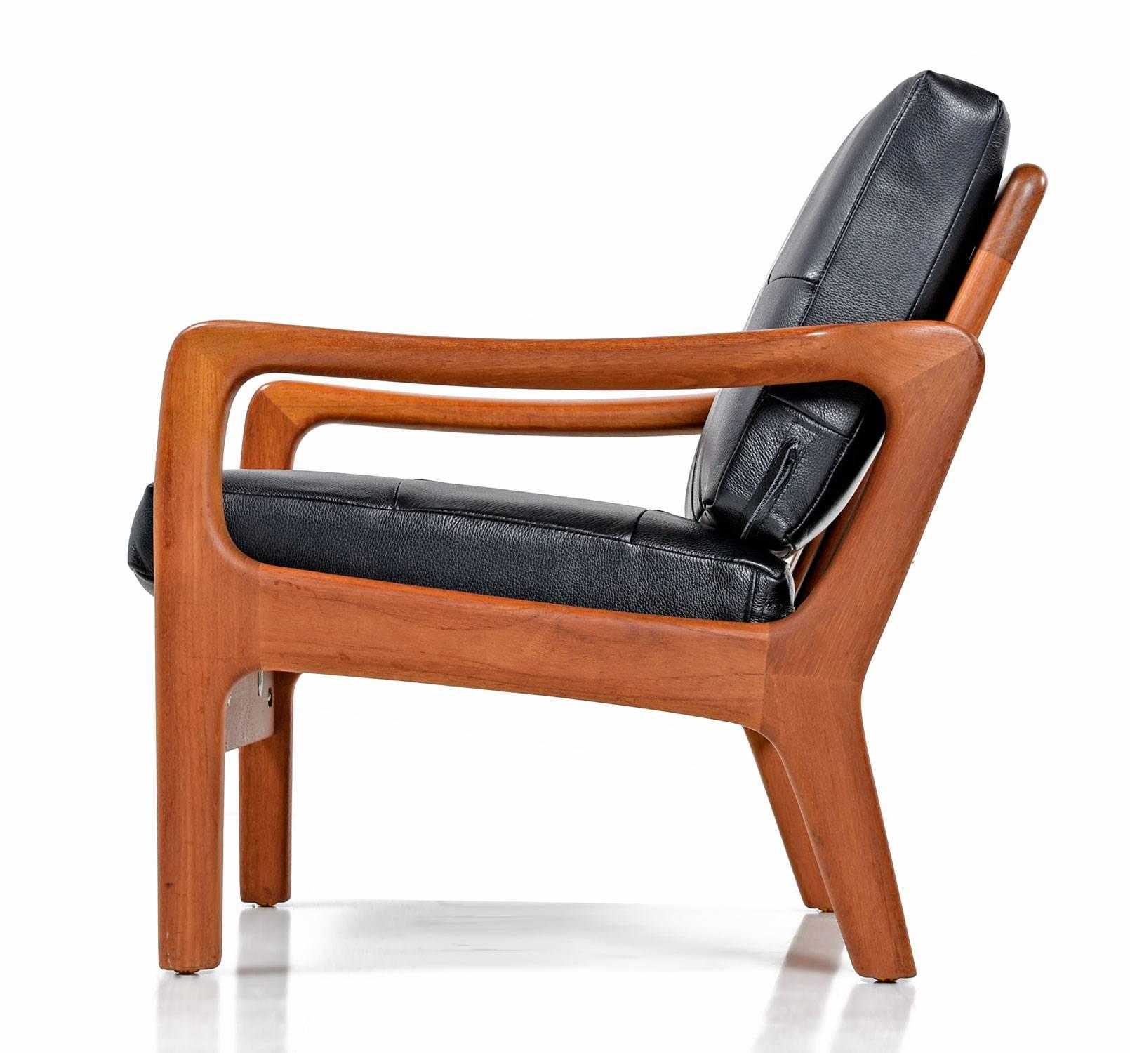 Mid-20th Century Juul Kristensen Danish Solid Teak Lounge Chair Set in New Black Leather