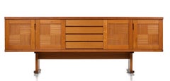 Gangso Mobler Long Danish Teak Autumnal Themed Tile Top Parquet Buffet Credenza