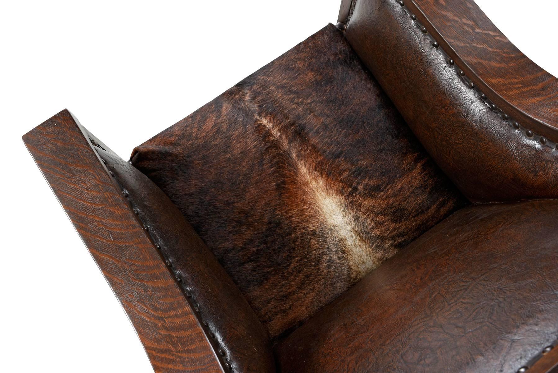 American Empire Early 1800s Handmade Empire Style Leather Thrown Chair Re-Invented in Cowhide