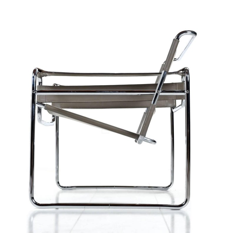 Pair of Vintage Leather and Chrome Marcel Breuer Style Wassily Chairs