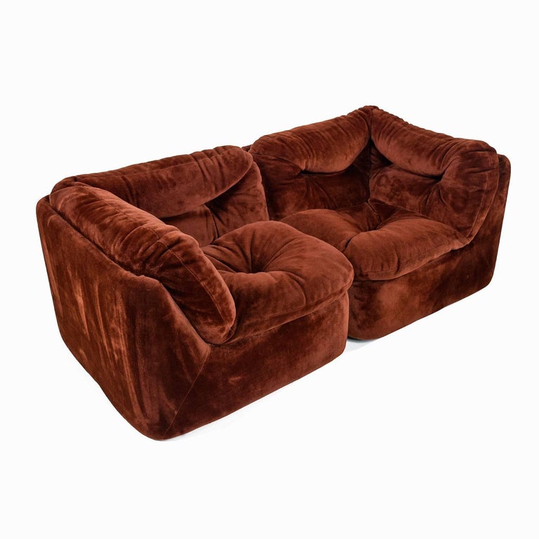 Faux Fur Milo Baughman Style FivePiece Group Modular Sofa Sectional
