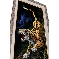 Pair of Bookmatched Roaring Velvet Tiger Framed Paintings, circa 1970s