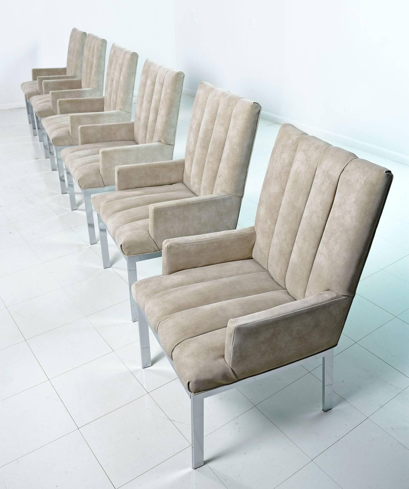 Mid-Century Modern Design Institute of America Chrome and Suede Milo Baughman Armchairs