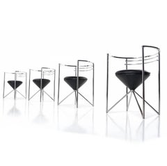 ensemble de salle à manger Art déco moderne en chrome et verre des années 1980 par Minson of CA:: New Leather