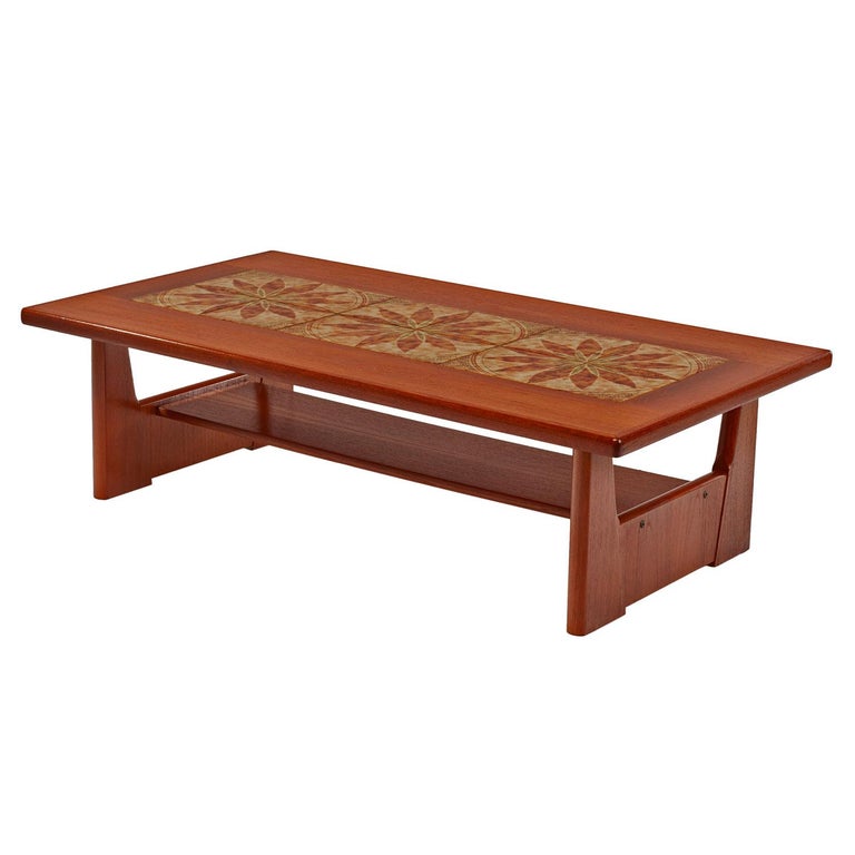 Danish Teak Coffee Table With Red Tile Top Circa 1960 For At Danish Teak Stone Tile Leaf Motif Coffee Table By Brdr Furbo