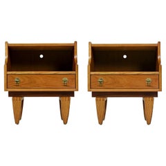 Vintage Teak Nightstand End Tables with Brass Hardware by Stanley, Mid-Century Modern