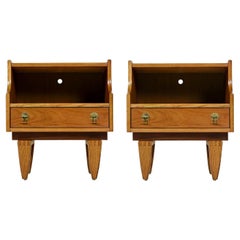 Used Teak Nightstand End Tables with Brass Hardware by Stanley, Mid-Century Modern