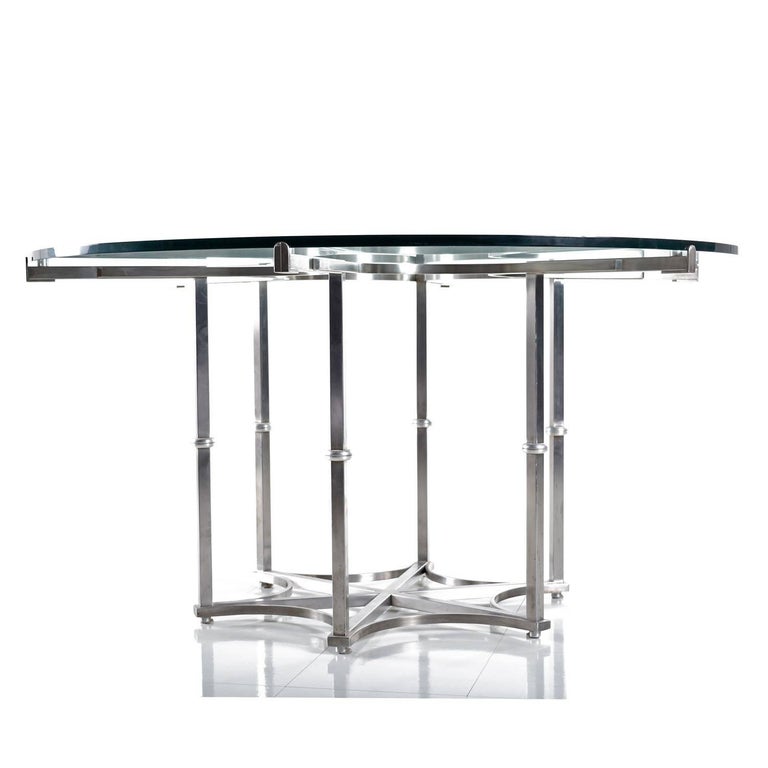 Custom Made Metal And Glass Round Modern Dining Table At 1stdibs American Custom Made Metal And Glass Round Modern Dining Table For