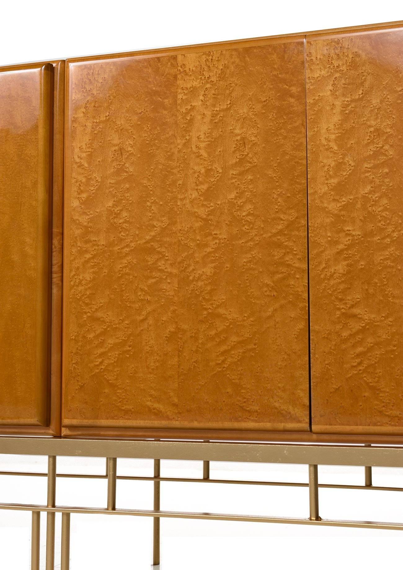 Mid-Century Modern Hollywood Regency Maple Cabinets on Custom Made Metal Base