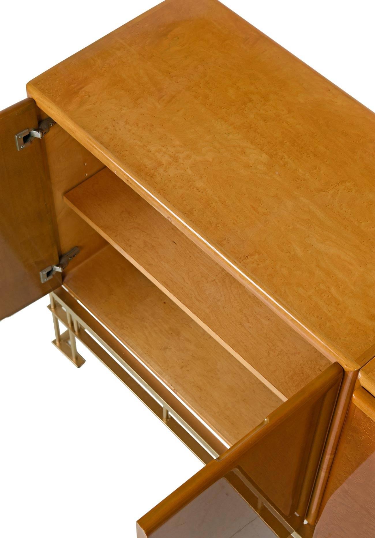 American Hollywood Regency Maple Cabinets on Custom Made Metal Base