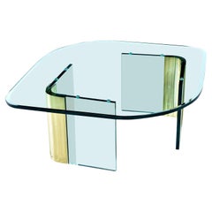 Pace Collection Waterfall Scalloped Brass and Glass Coffee Table by Leon Rosen