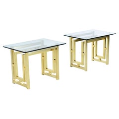 Pair of Hollywood Regency Mid-Century Modern Gold Brass End Tables