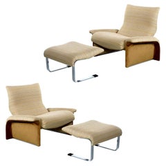 Saporiti Italia Chrome Lounge Chairs and Ottomans by Giovanni Offredi