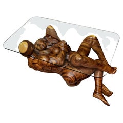 Massive Hand Carved Monkey Pod Exotic Hardwood Lovers Embrace Coffee Table
